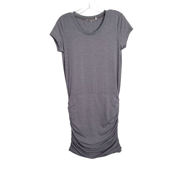 Athleta Size S Dress T-shirt Side Ruched Jersey Knit Athleisure Heathered Gray - Picture 2 of 12